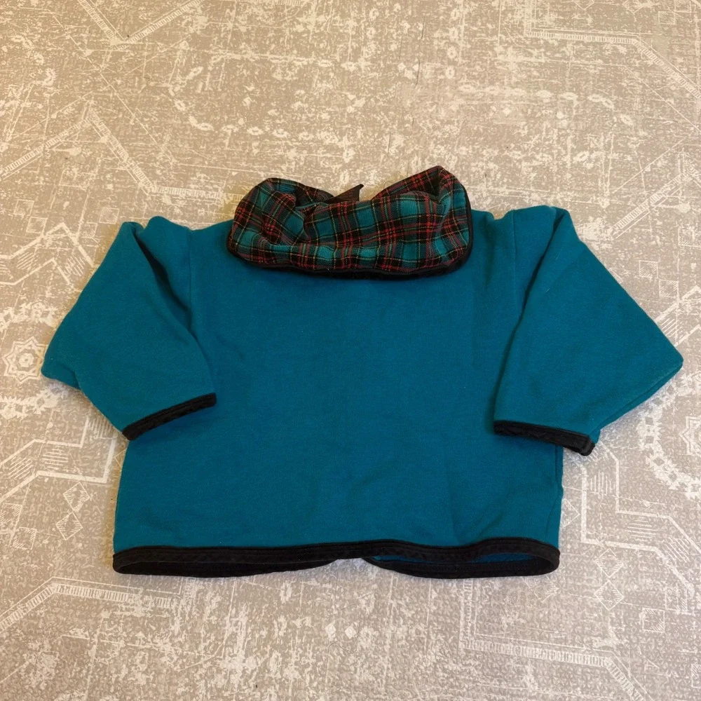 Vintage Gymboree Kids Medium Jacket Teal Plaid Heart‎ Applique Button Up Coat